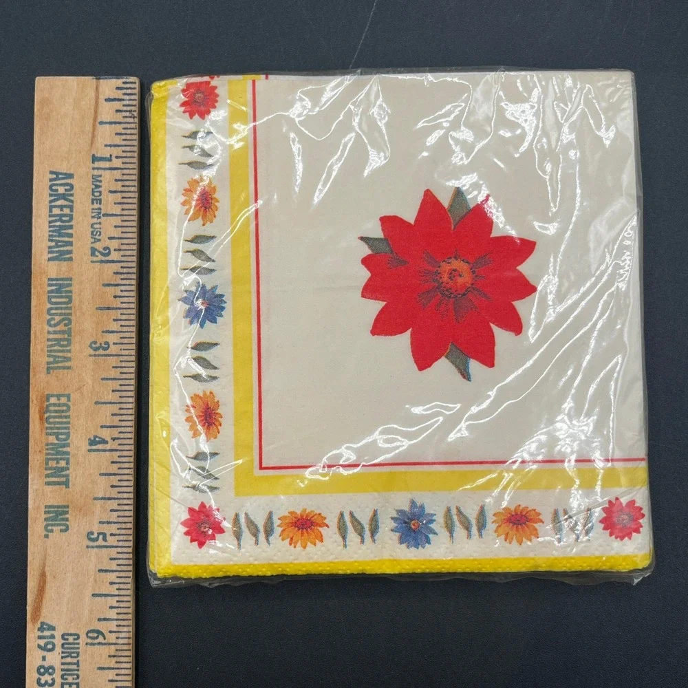 Vtg‎ Beverage Napkins 20 ct Floral Flower Red Yellow Blue 18201 USA Wal-Mart NIB